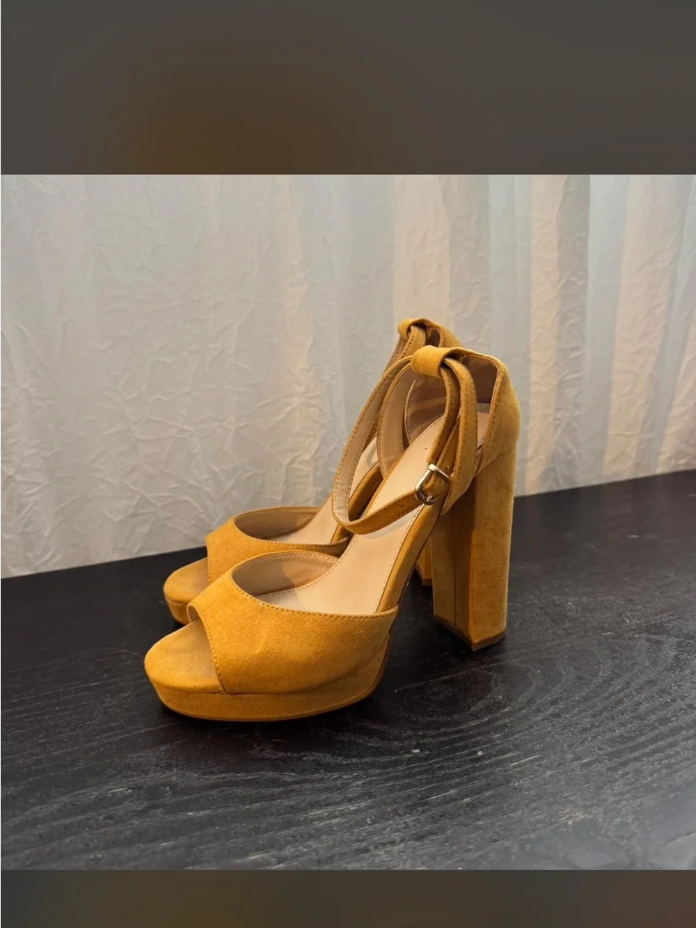 Forever 21 Mustard Suede Platform Block Heels